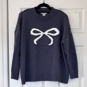 Sincerely Jules Cotton Blend Knit Crewneck Sweater with Front Bow Design